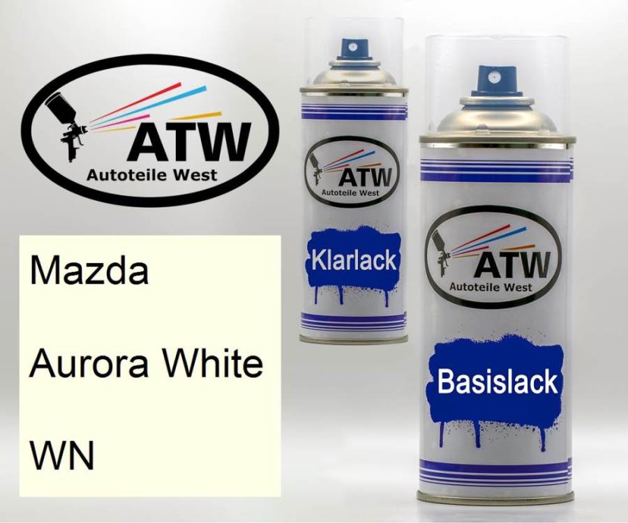 Mazda, Aurora White, WN: 400ml Sprühdose + 400ml Klarlack - Set, von ATW Autoteile West.